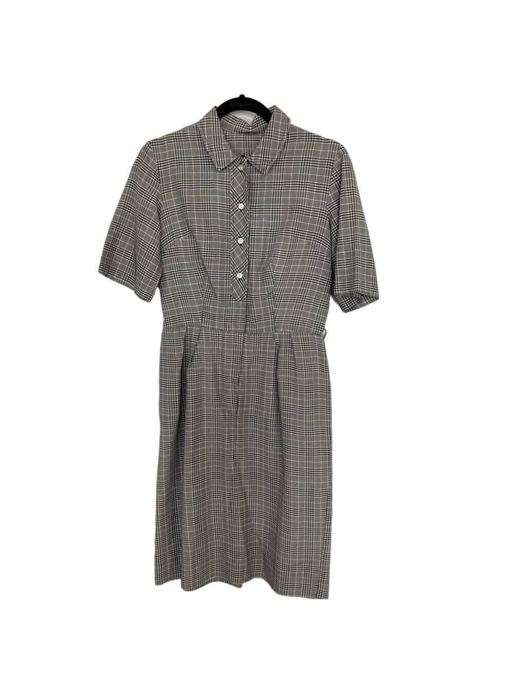 Vintage Midi Dress Plaid Check 50s mid Century Women's S-M Black & White